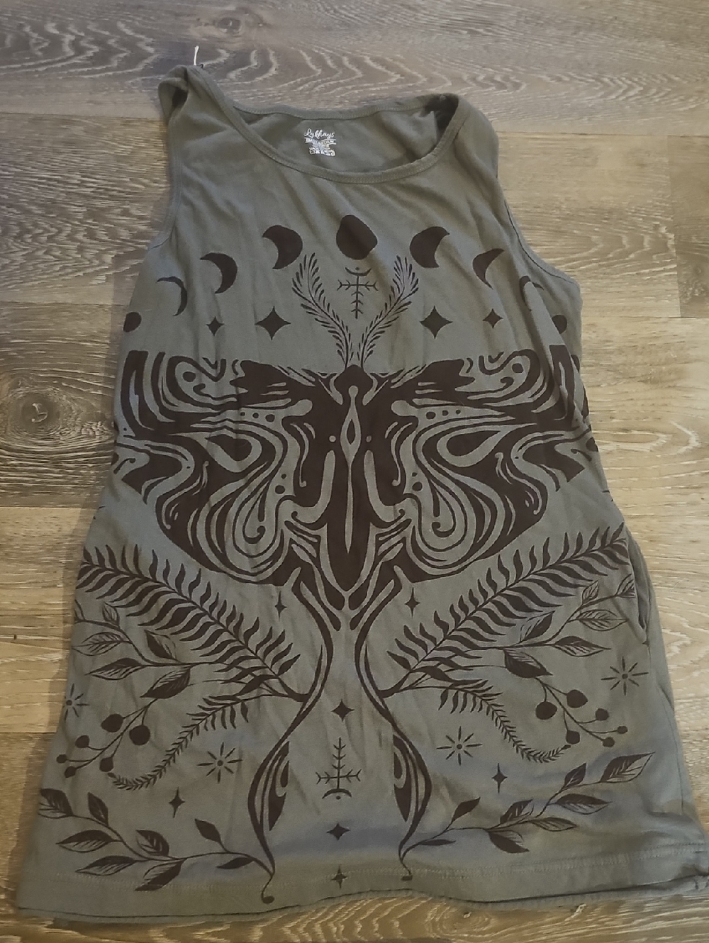 Boho Olive Mini Dress with Black Graphic Print